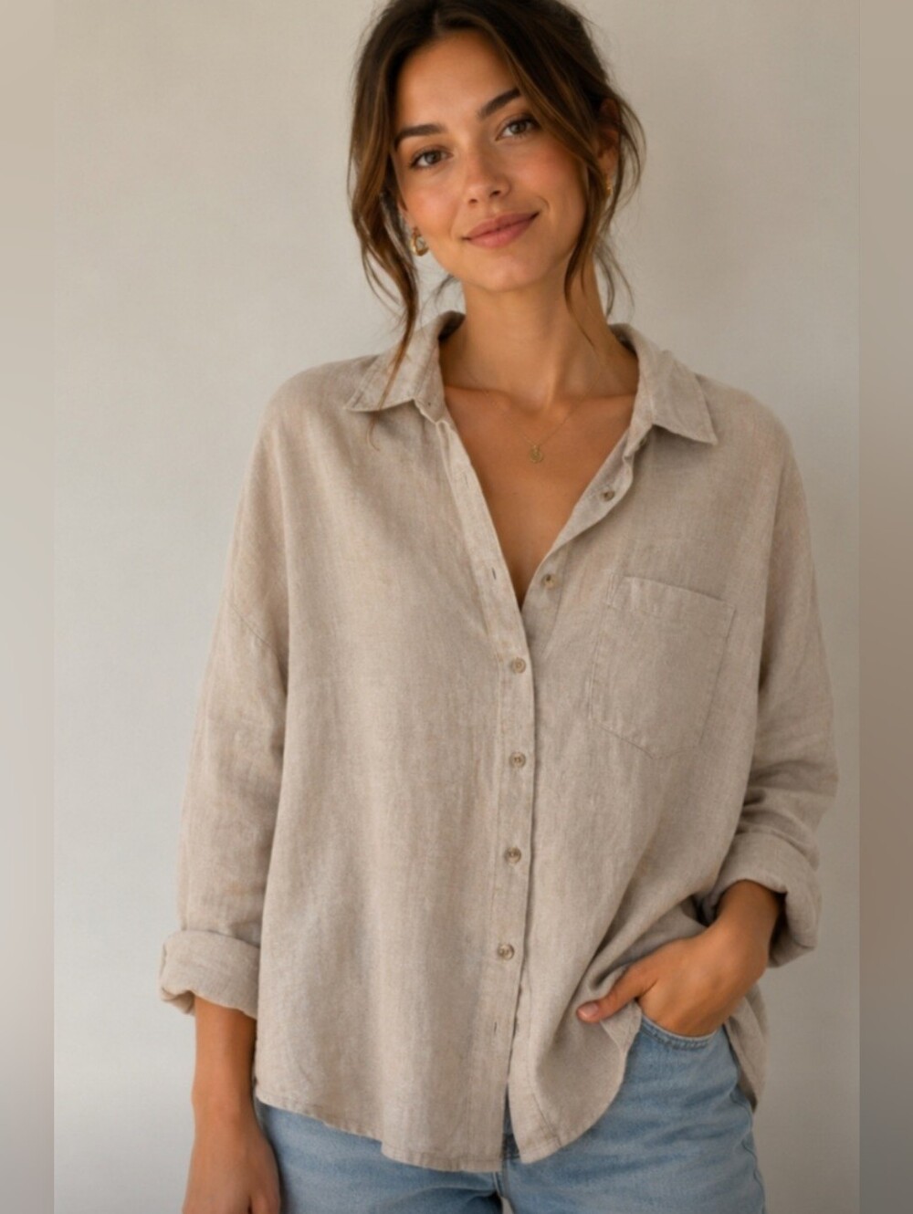 Joe Fresh Women's Linen-Cotton Blend Button-Up Shirt